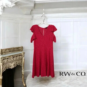 NWOT RW & CO. Fuchsia Lace Dress With Ruffled Sleeves, Size 4